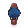 Custom Logo Ocean blue colour sports watch OEM Leather Band Clock Analog Quartz Wrist Watch for Men and Women